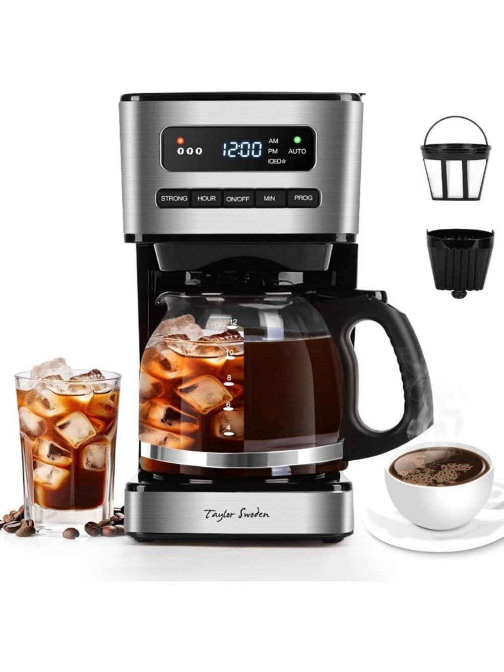 Programmable 12-Cup Coffee Maker, Black & Stainless Steel, Easy Brew & Timer